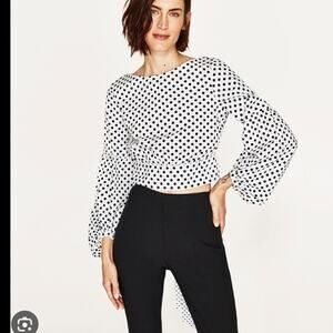 Zara Polka Dot Balloon Sleeve Crop Top w/ Back Tie | NWOT | Y2K Aesthetic